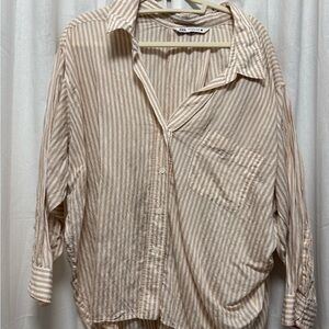 Zara Cream and White Striped Shirt